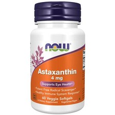 NOW Foods Astaxanthin 4 mg 60 Veg Softgels, Eyes & Joint Health, Immune Support