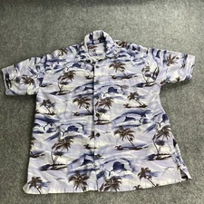 Crown Shirt Men's Large Blue Hawaiian Palm Trees Swordfish Button Beach Resort