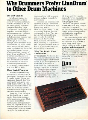 1984 Print Ad of Linn LinnDrum Electronic Drum Machine