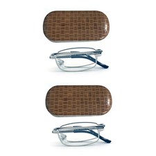 EYE ZOOM Compact Rectangular Metal Folding Reading Glasses with Hard Case