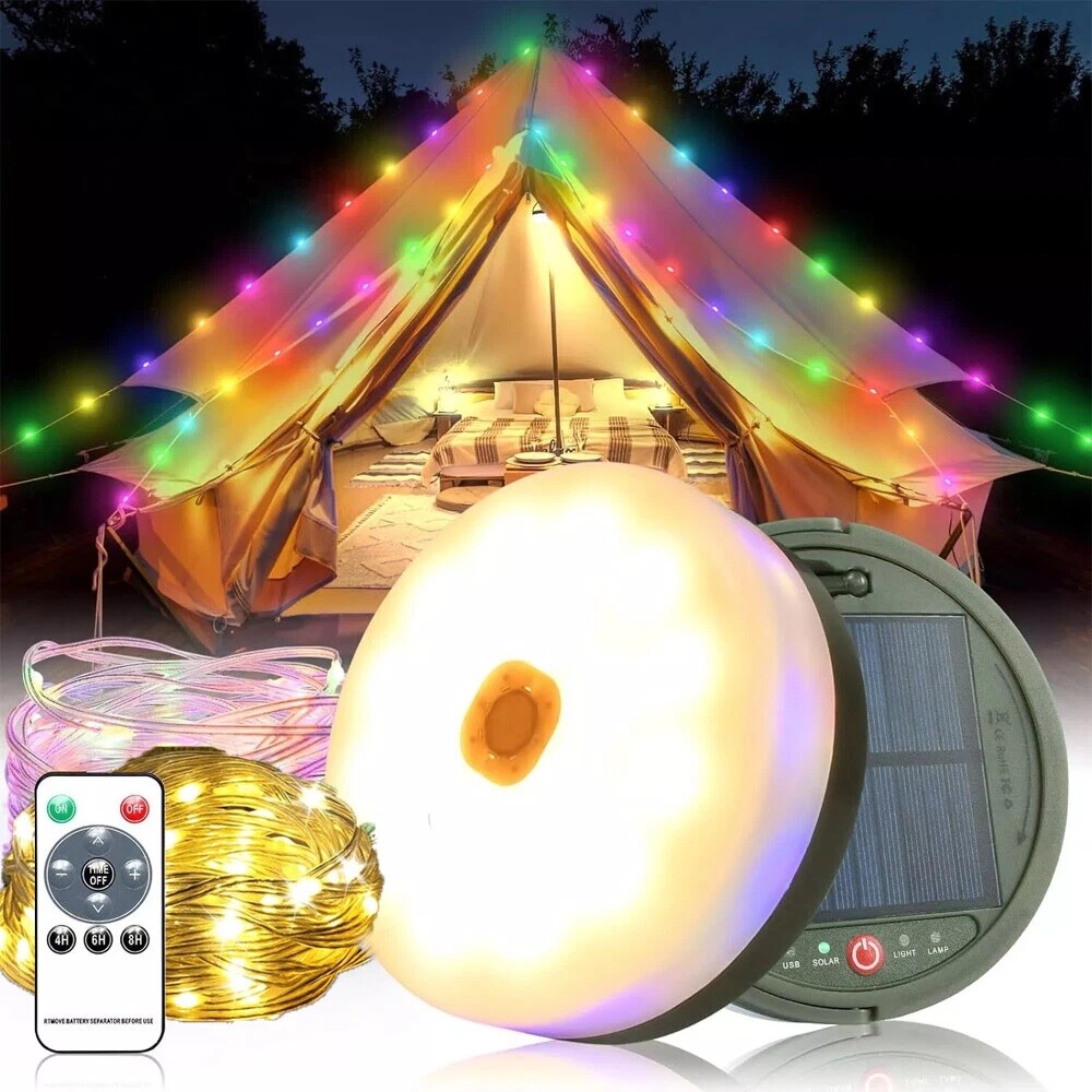 Multifunctional Flashlight 33ft Camping String Lights Rechargeable Tent Light Ou