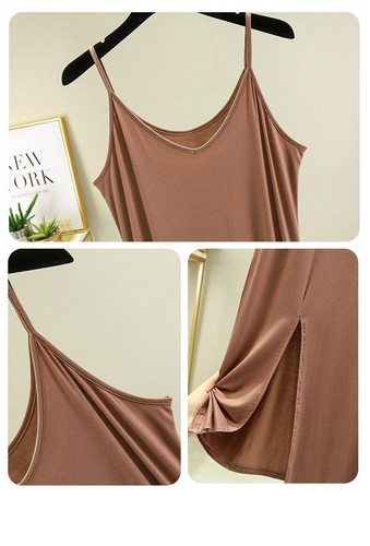 Modal V-Neck Women Nightdress Summer Sleeveless Dress with Slit Hem Lounge Wear - Picture 5 of 22
