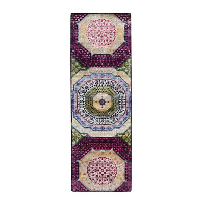 2'9''x8'1'' Salsa Red Silk with Wool Mamluk Design Hand Knotted Runner Rug R75555