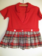 Vintage 60s Childrens Girls Mary Jane Red Plaid Pleated Dress Sz 4T-5T