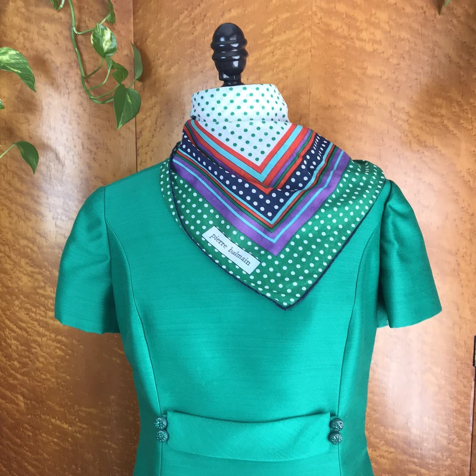 PIERRE BALMAIN French Couture 70s 70’s Vintage Hand Rolled Polkadot Scarve Scarf - Image 2 of 4