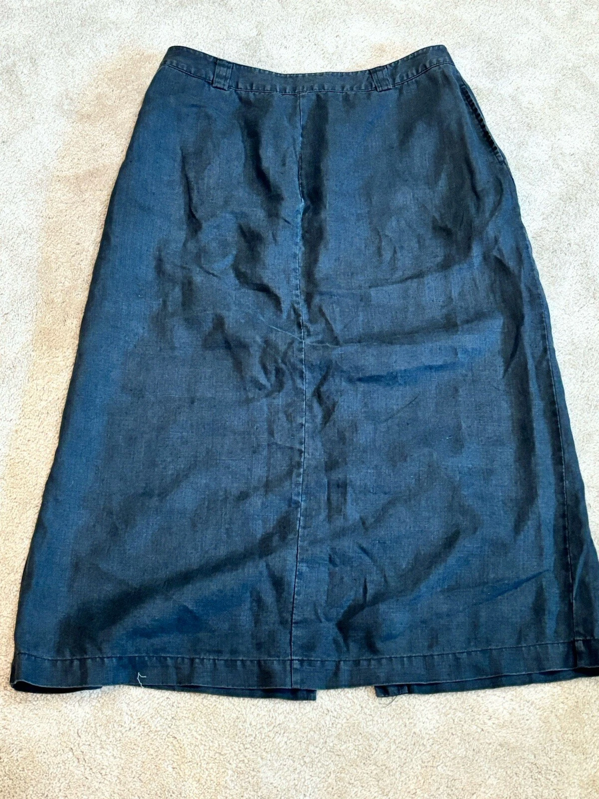 L.L. Bean Women’s 100% Linen Midi Maxi Skirt 14 Black Straight Casual Career