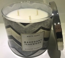 BATH BODY WORKS MAHOGANY TEAKWOOD SCENTED CANDLE 3 WICK 14.5 OZ LARGE WHITE BARN