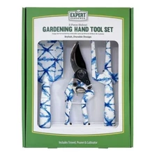 Expert Gardener 3-Pc Blue Shibori  Hand Tool Set Trowel, Pruner & Cultivator NEW