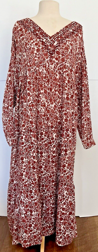 Wonderly Maxi Abito Boho Donna XL Pullover Floreale Ruggine L/S Cotone 3 Livelli Scollo V - Foto 9 di 19