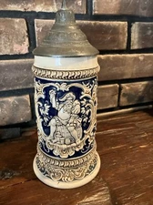 Antique German Beer Stein Gambrinus Relief Pottery Early 1900s