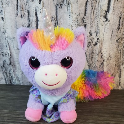 Sun Point Co. Fluffy Rainbow Tail Lavender Purple Unicorn Wearing Blue Dress 10''