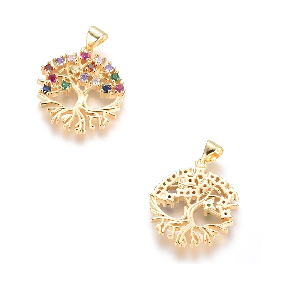 Collier - Femme - Pendentif - Arbre de Vie - Multicolore - Plaqué Or Jaune 585 - Photo 2/4