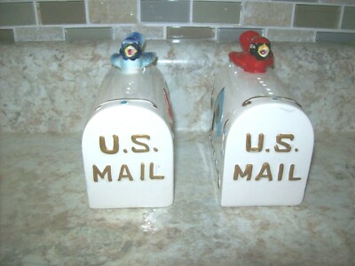 Enesco US Mail Salt & Pepper Red Blue Birds Made In Japan Mailbox Post