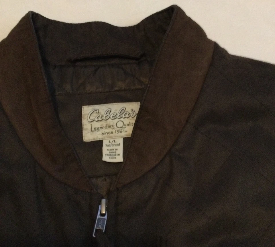 Cabela’s Mens’s Leather Trim Quilted Vest Tall Large Old Money Brown Full Zip - Image 2 of 4