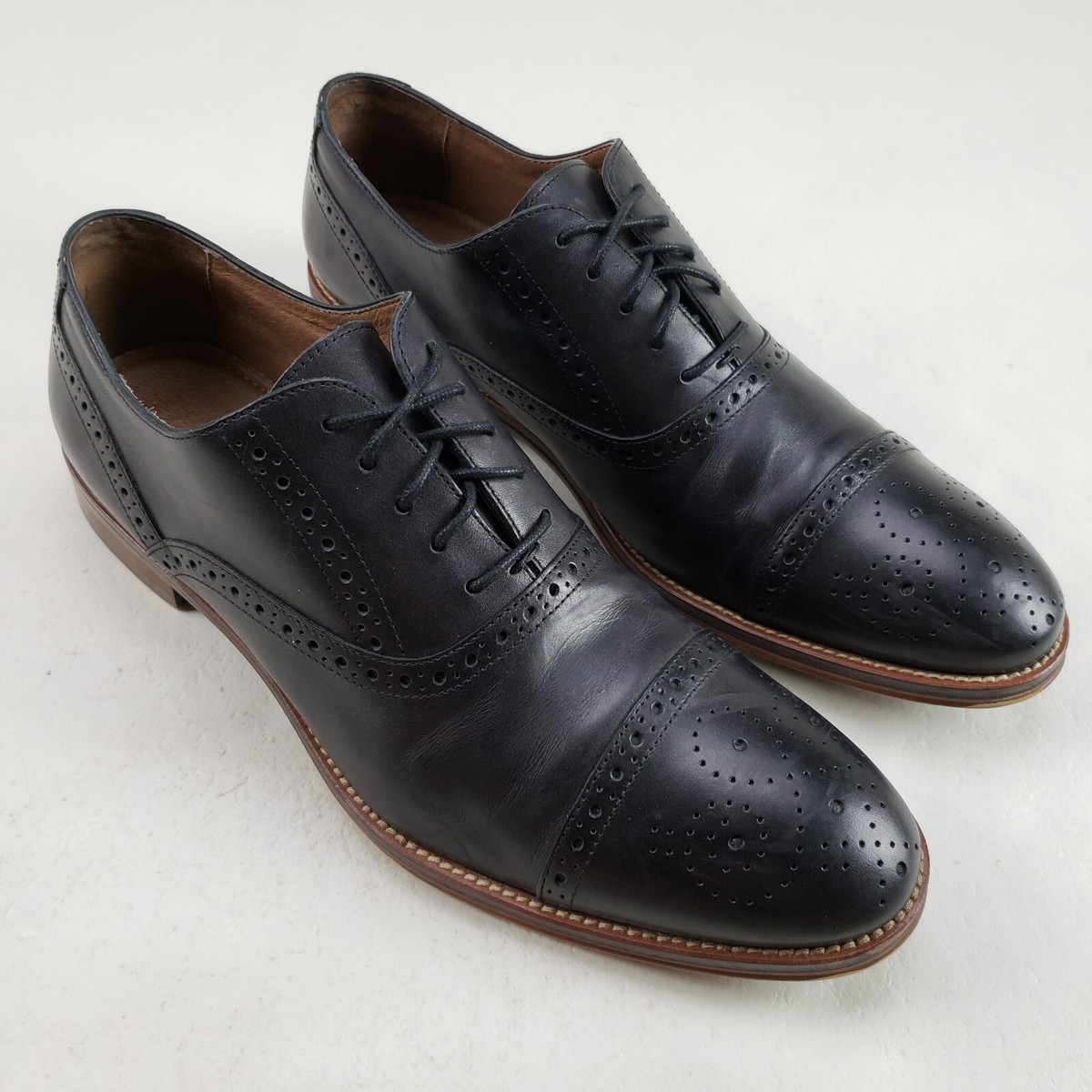Johnston Murphy Conard Leather Oxford Mens 13 Black Brogue 