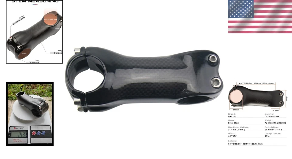 Vástago de carbono ligero de alto rendimiento - 31,8 x 70 mm para todo tipo de bicicletas Foto 2 de 4