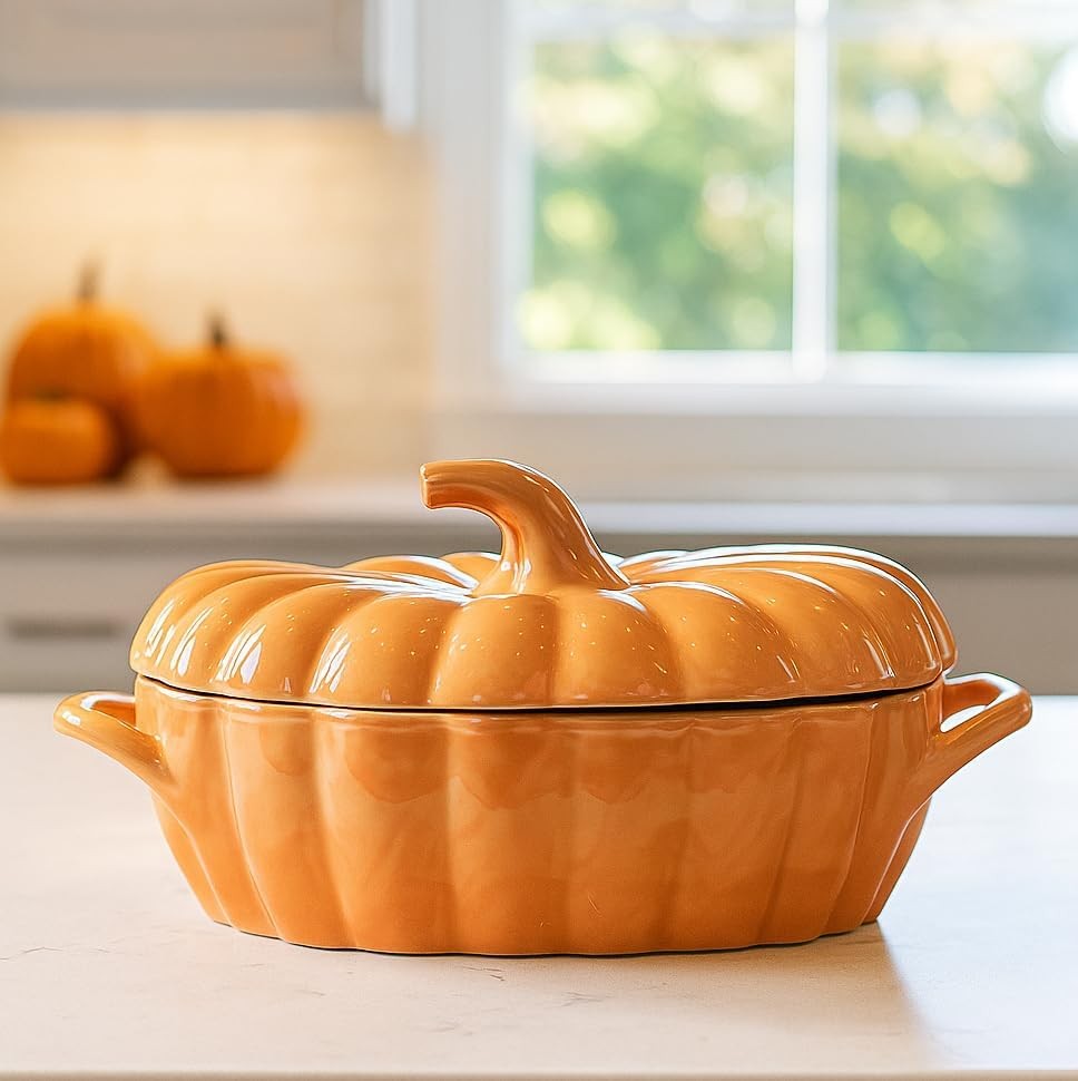10 Strawberry Street Pumpkin Patch Oval Covered Casserole, Orange