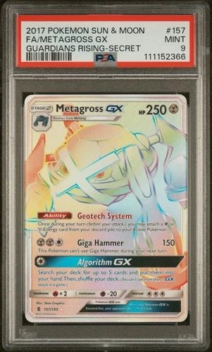2017 POKEMON SUN & MOON GUARDIANS RISING SECRET #157 FULL ART/METAGROSS GX PSA 9