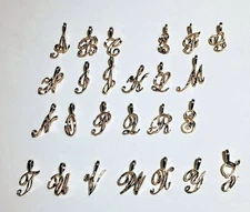 Gold Plated Initial Pendant 24k Yellow Gold Cursive Letters A to Z Diamond-Cut