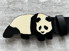 Enjoi Skateboard Panda Belt Buckle W/ Black Split Leather Belt Used