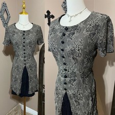 Vintage 90s BlackTan Floral Layered Dress Whimsigoth Boho Grunge Size Medium