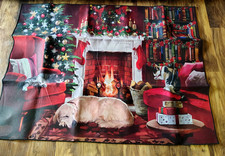 Christmas Theme BIG Area Rug Cozy Decorated Living Room Scene Dog Cats 45" x 60"