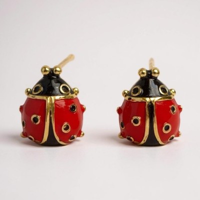 Playful Cottagecore Ladybug Earrings   Gold-Plated Titanium Posts