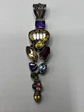 Vintage Sterling Silver Gemstone Pendant Statement Chunky 925 Aqua Marina Patina