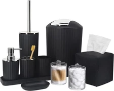 Bathroom Accessory Set - 10 Piece Black Bathroom Accessories Set with Trash Can,
