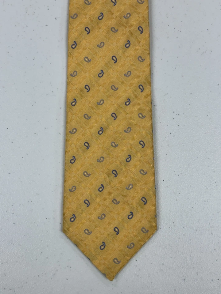 Canali 意大利男式黄色几何图案佩斯利提花丝绸领带 $225 — 第 2/4 张图片