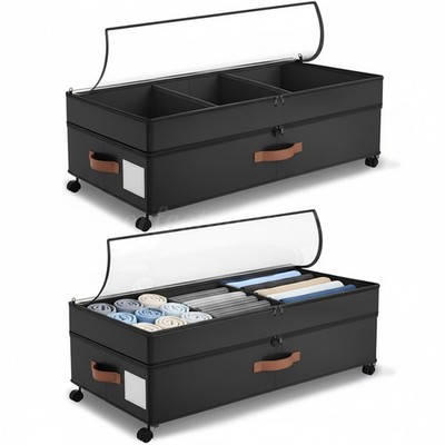 2PCS Under Bed Storage Bins with Dividers Rolling Bins With Clear Lids