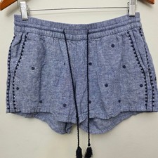 Old Navy Shorts Womens M Blue Linen Blend Embroidered Tassel Coastal Beach