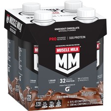 Muscle Milk Pro Advanced Nutrition Protein Shake, Knockout Chocolate, 11 oz 4 Pk 3.51 per gallon