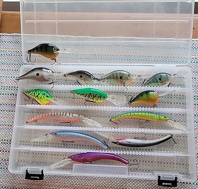 FISHING LURE LOT OF 13! Total W/Box Various Most Rapala Fresh Water Crank Baits