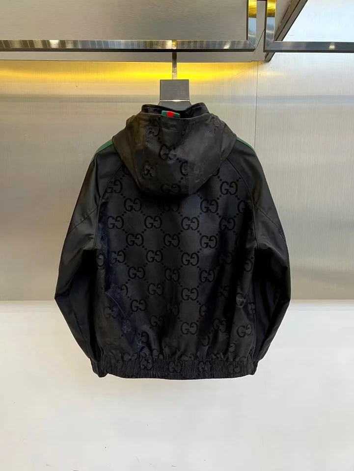 Gucci GG Monogram Men's Black Hooded Windproof Retro Classic Jacket Casual Coat - Image 2 of 4