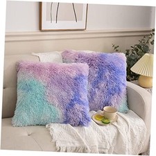 Home Decor Luxury Series Plush Shaggy Pillow 17.7" x 17.7" Pack of 2 Purple