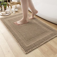 AMOAMI Waffle Bath-Mat, Absorbent Bath Mats for Bathroom Non 17''x24'', Beige