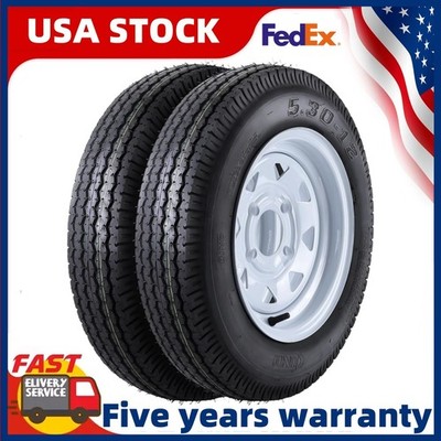  2 Set 5.30-12 Trailer Tires W/Wheel 12'' Rim 4 Lug on 4'' Pitch Load Range C