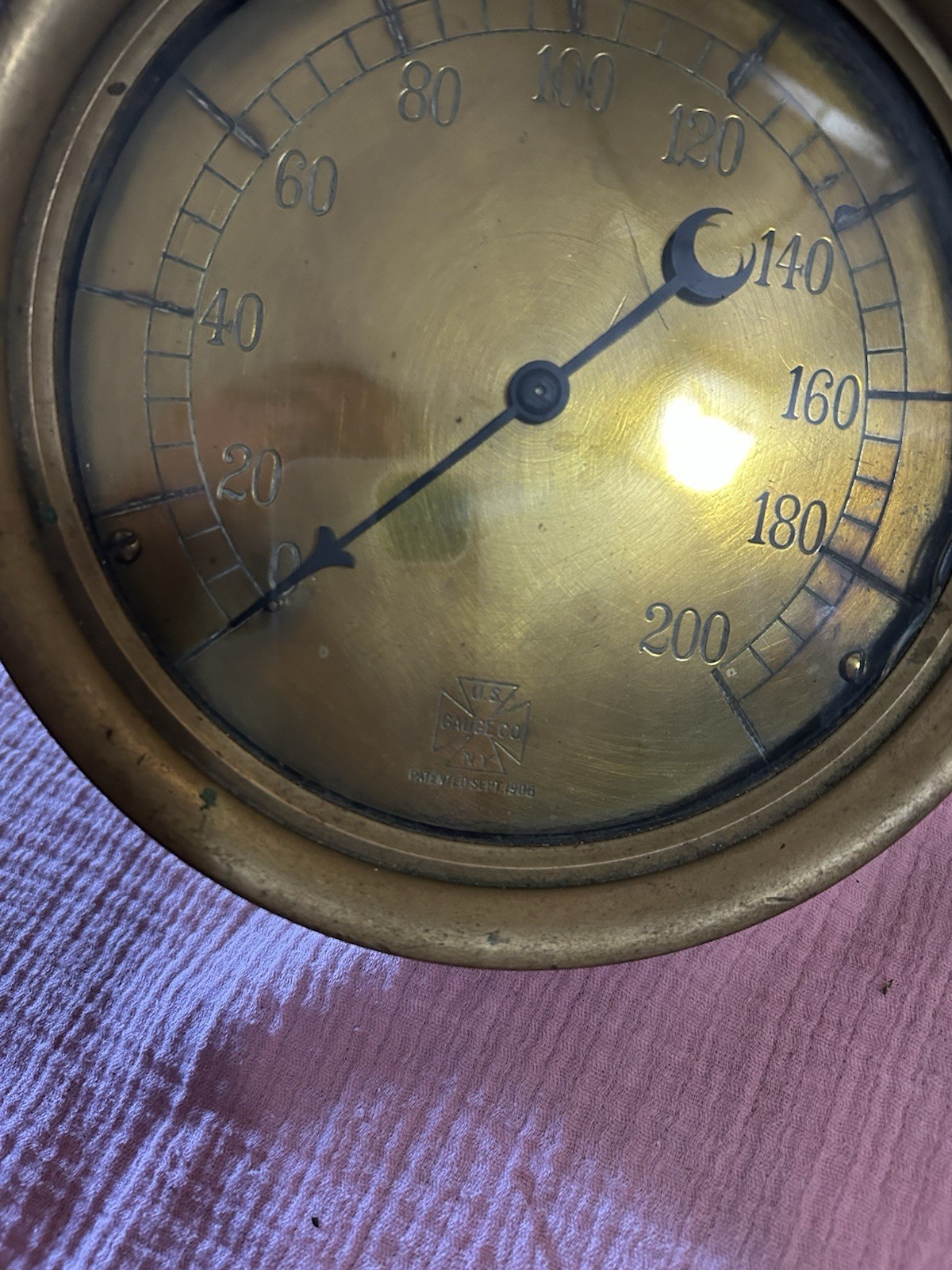 Vintage U S Gauge Company Brass Pressure Gauge Pat. 1906