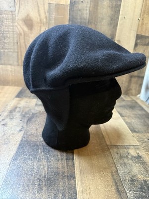 Vintage KANGOL Hat Extra Large Wool 502 Earflap Cap Black Wool England XL/2XL