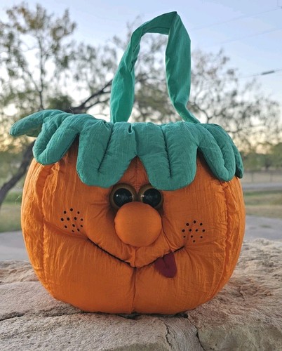 Vtg 1993 Pumpkin Candy Bucket Puffalump Cloth Halloween trick or treat basket 