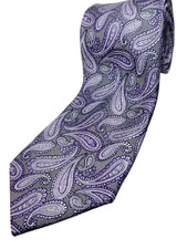 PRONTO UOMO Handmade 100 Silk Tie Men's Gray Purple Paisley Necktie NEW
