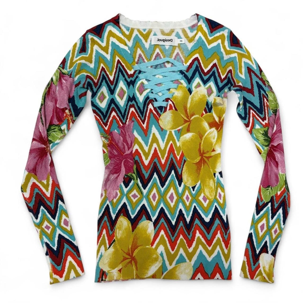 DESIGUAL Maglia multicolore fantasia righe zig zag Tg XS