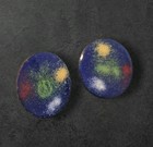 Vintage Blue Red Yellow Enameled Copper Modern Art Disk Screw-On Earrings — photo 1