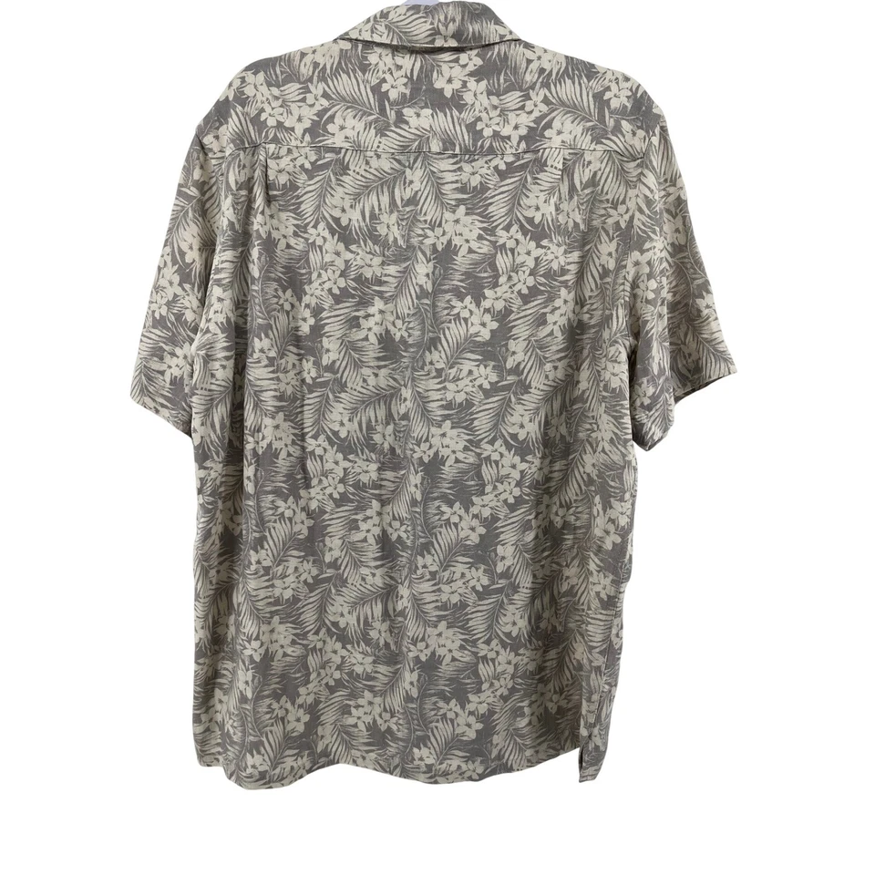 Camisa vintage de seda circa 1969 para hombre L gris hoja tropical floral abotonada SEDA Foto 3 de 4