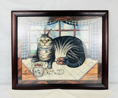 Vintage Folk Art Cat Painting D.Lacey-Derstine American Primitive
