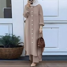 Women's Casual Abaya Long Dress Muslim Modest Fashion Islamic Robe