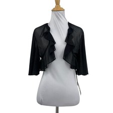 Alex Evenings Shrug Womens M Medium Bolero Sheer Ruffed Open Front Metallic