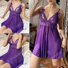Sexy Babydoll Lingerie Women Lace Open-Cups Underwear Nightie Sleepwear G-string