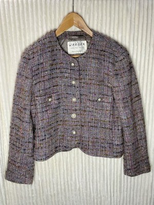 Jaeger Vintage Textured French Wool Tweed Eyelash Jacket Multicolor Jacket  Sz 8